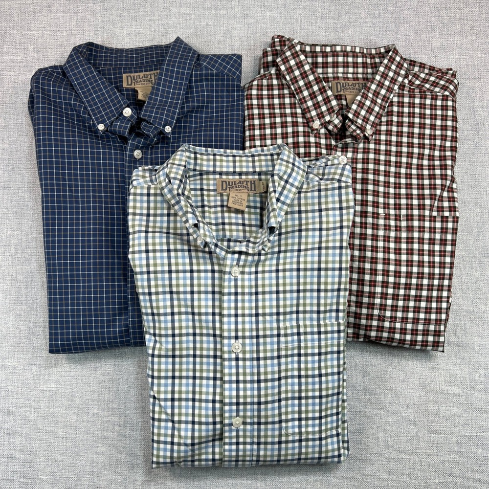 Lot of 3 Duluth Trading Plaid Button Down Shirts Men XL Tall Trim Cotton Office